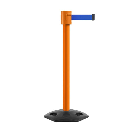 Retractable Belt Barrier Stanchion, Rubber Base, Orange Post, 35 ft Belt - Montour Line MSR760 - Crowd Control Warehouse