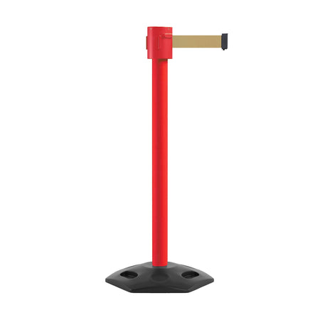 Retractable Belt Barrier Stanchion, Rubber Base, Red Post, 35 ft Belt - Montour Line MSR760 - Crowd Control Warehouse