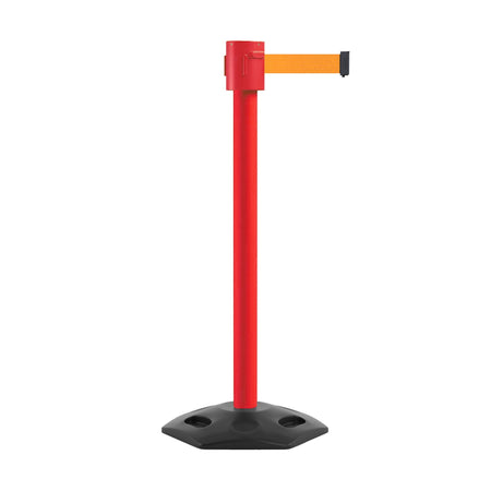 Retractable Belt Barrier Stanchion, Rubber Base, Red Post, 35 ft Belt - Montour Line MSR760 - Crowd Control Warehouse