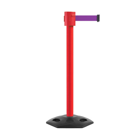 Retractable Belt Barrier Stanchion, Rubber Base, Red Post, 35 ft Belt - Montour Line MSR760 - Crowd Control Warehouse