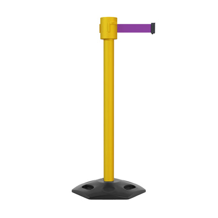 Retractable Belt Barrier Stanchion, Rubber Base, Yellow Post, 35 ft Belt - Montour Line MSR760 - Crowd Control Warehouse