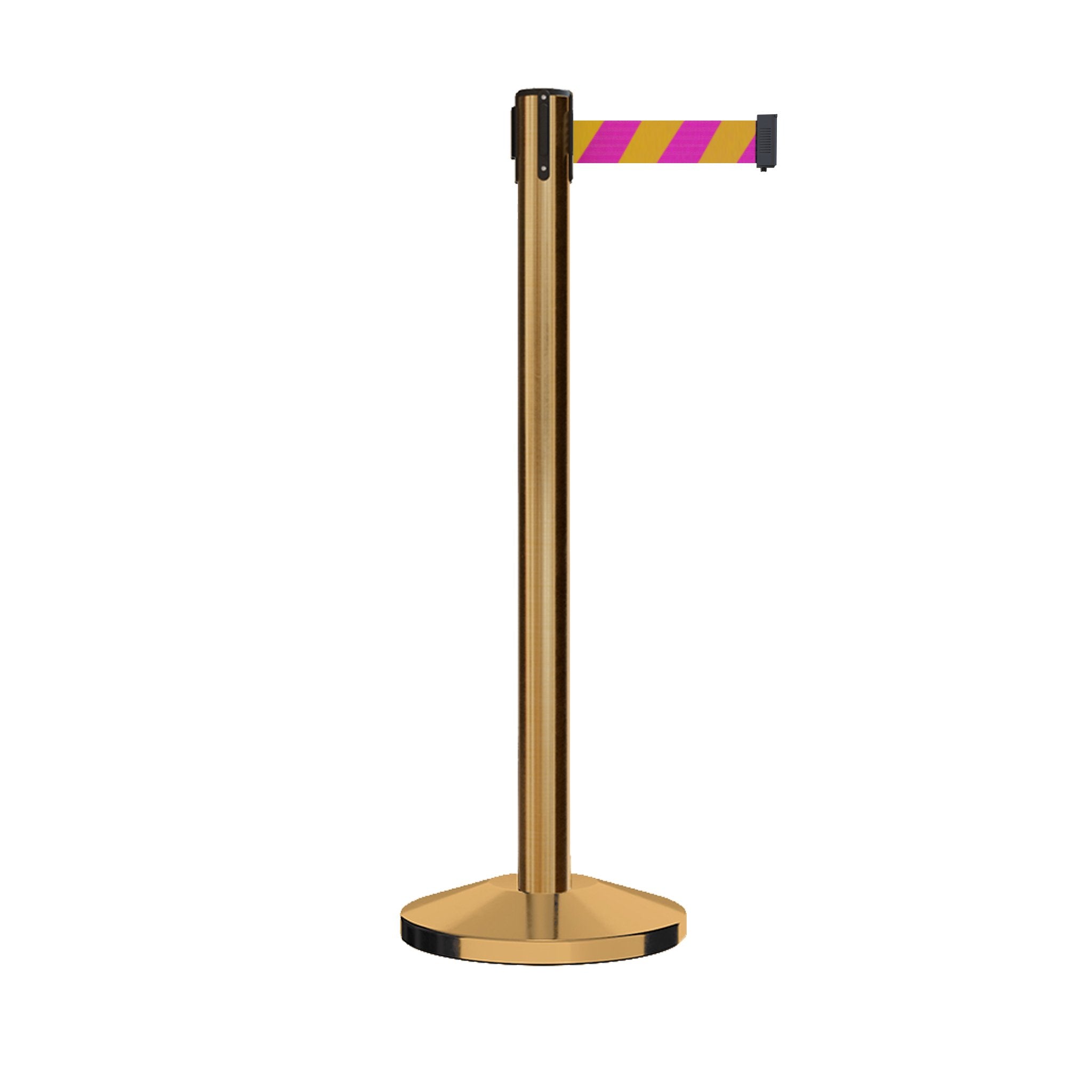 Retractable Belt Barrier Stanchion, Satin Brass Post, 12 Ft. Belt - CCW Series RBB - 100 - Crowd Control Warehouse