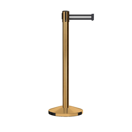 Retractable Belt Barrier Stanchion, Satin Brass Post, 12 Ft. Belt - CCW Series RBB - 100 - Crowd Control Warehouse