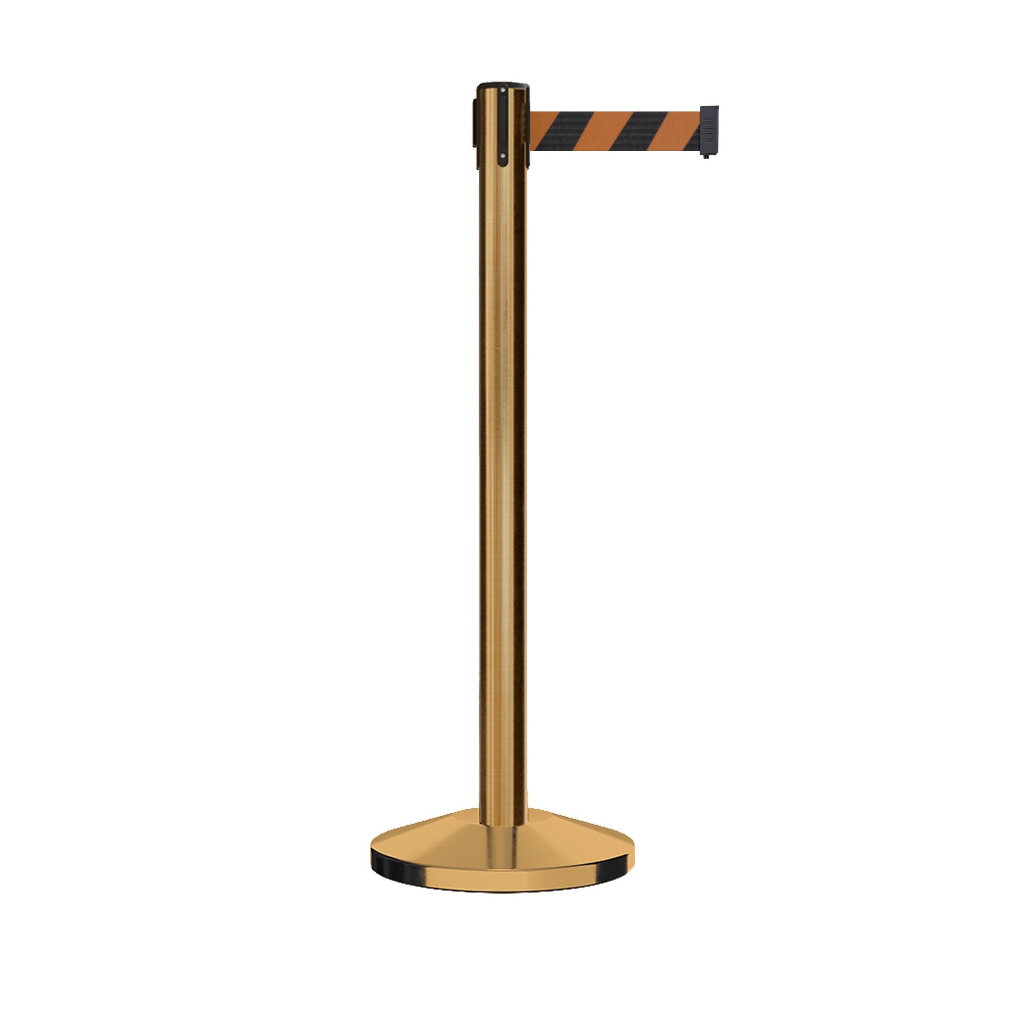 Retractable Belt Barrier Stanchion, Satin Brass Post, 12 Ft. Belt - CCW Series RBB - 100 - Crowd Control Warehouse