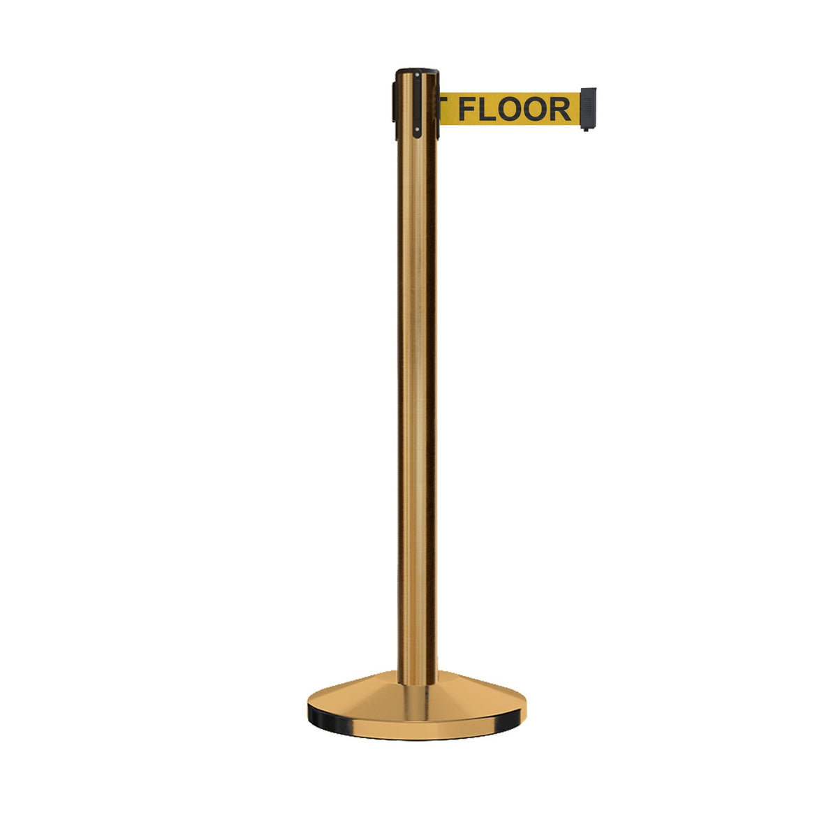 Retractable Belt Barrier Stanchion, Satin Brass Post, 12 Ft. Belt - CCW Series RBB - 100 - Crowd Control Warehouse