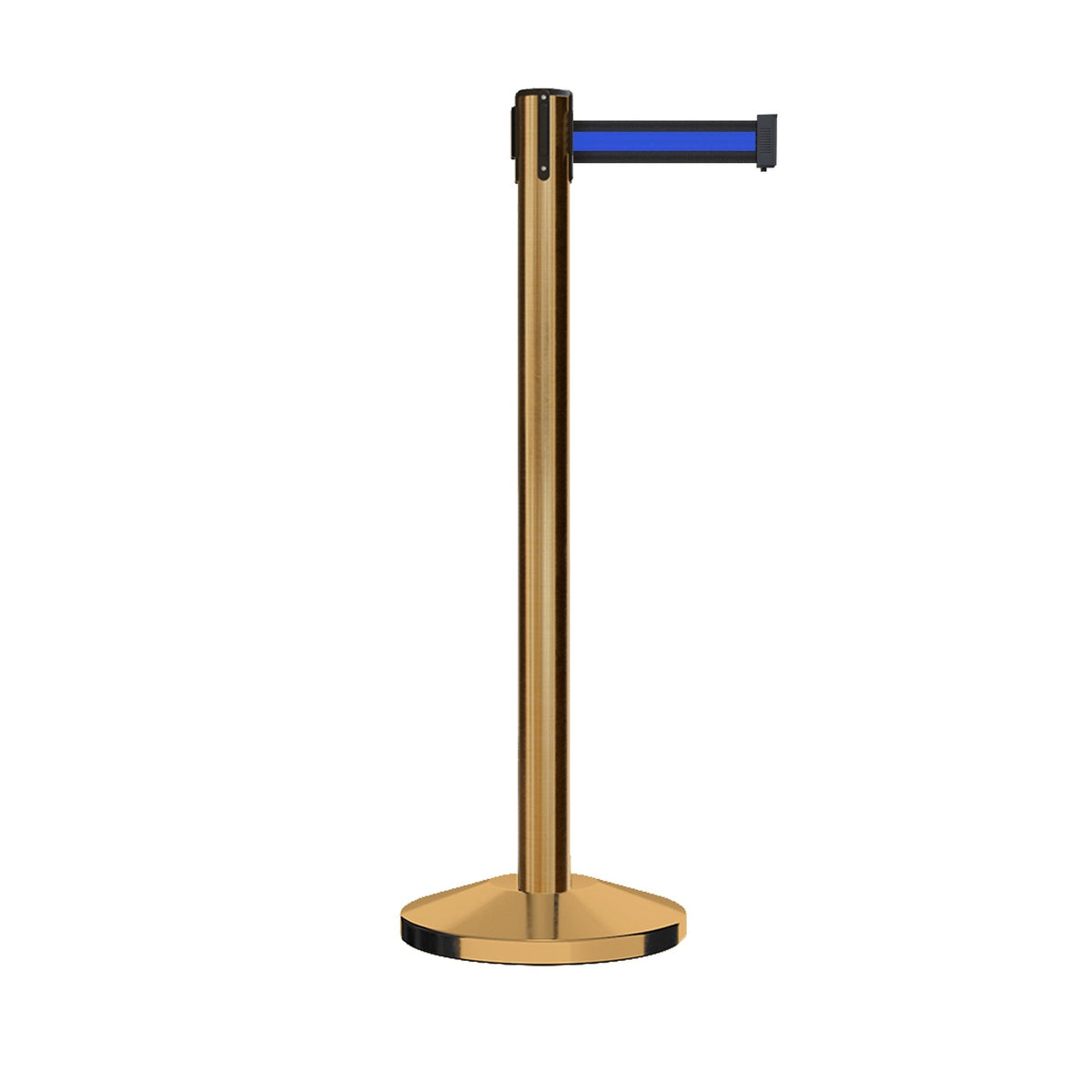 Retractable Belt Barrier Stanchion, Satin Brass Post, 12 Ft. Belt - CCW Series RBB - 100 - Crowd Control Warehouse