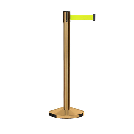 Retractable Belt Barrier Stanchion, Satin Brass Post, 12 Ft. Belt - CCW Series RBB - 100 - Crowd Control Warehouse