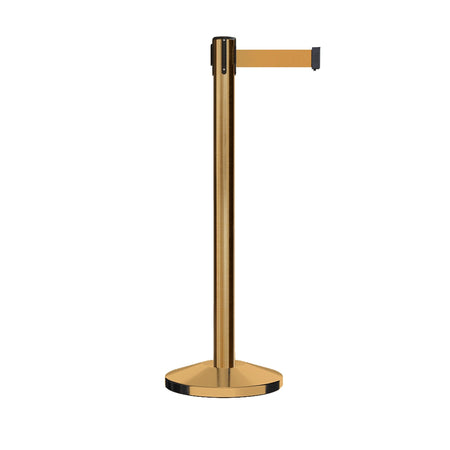 Retractable Belt Barrier Stanchion, Satin Brass Post, 12 Ft. Belt - CCW Series RBB - 100 - Crowd Control Warehouse