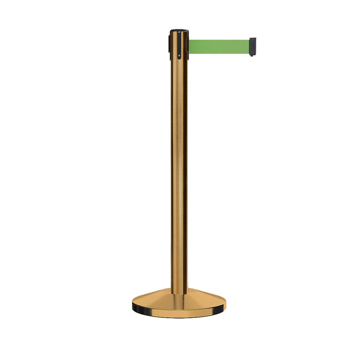 Retractable Belt Barrier Stanchion, Satin Brass Post, 12 Ft. Belt - CCW Series RBB - 100 - Crowd Control Warehouse