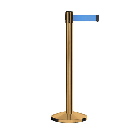 Retractable Belt Barrier Stanchion, Satin Brass Post, 12 Ft. Belt - CCW Series RBB - 100 - Crowd Control Warehouse