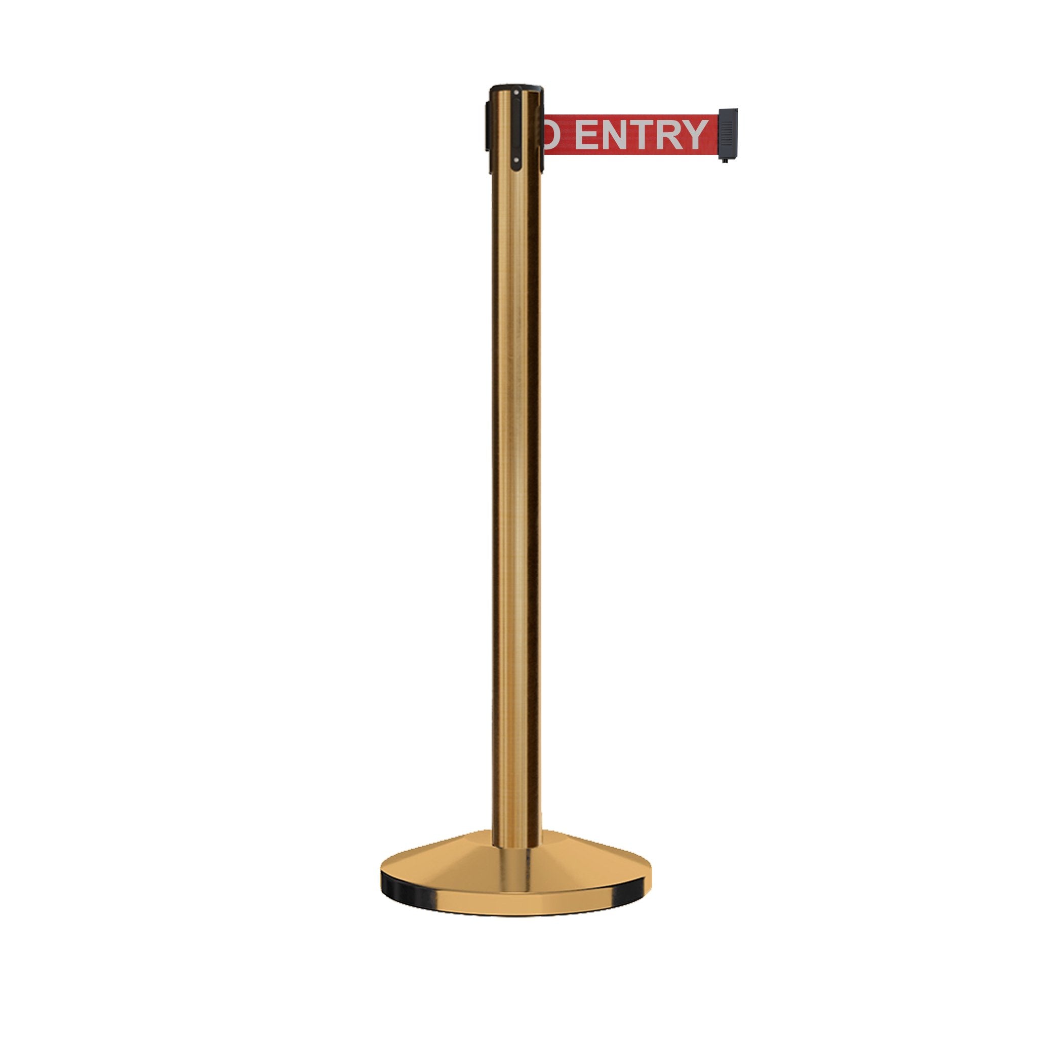 Retractable Belt Barrier Stanchion, Satin Brass Post, 12 Ft. Belt - CCW Series RBB - 100 - Crowd Control Warehouse