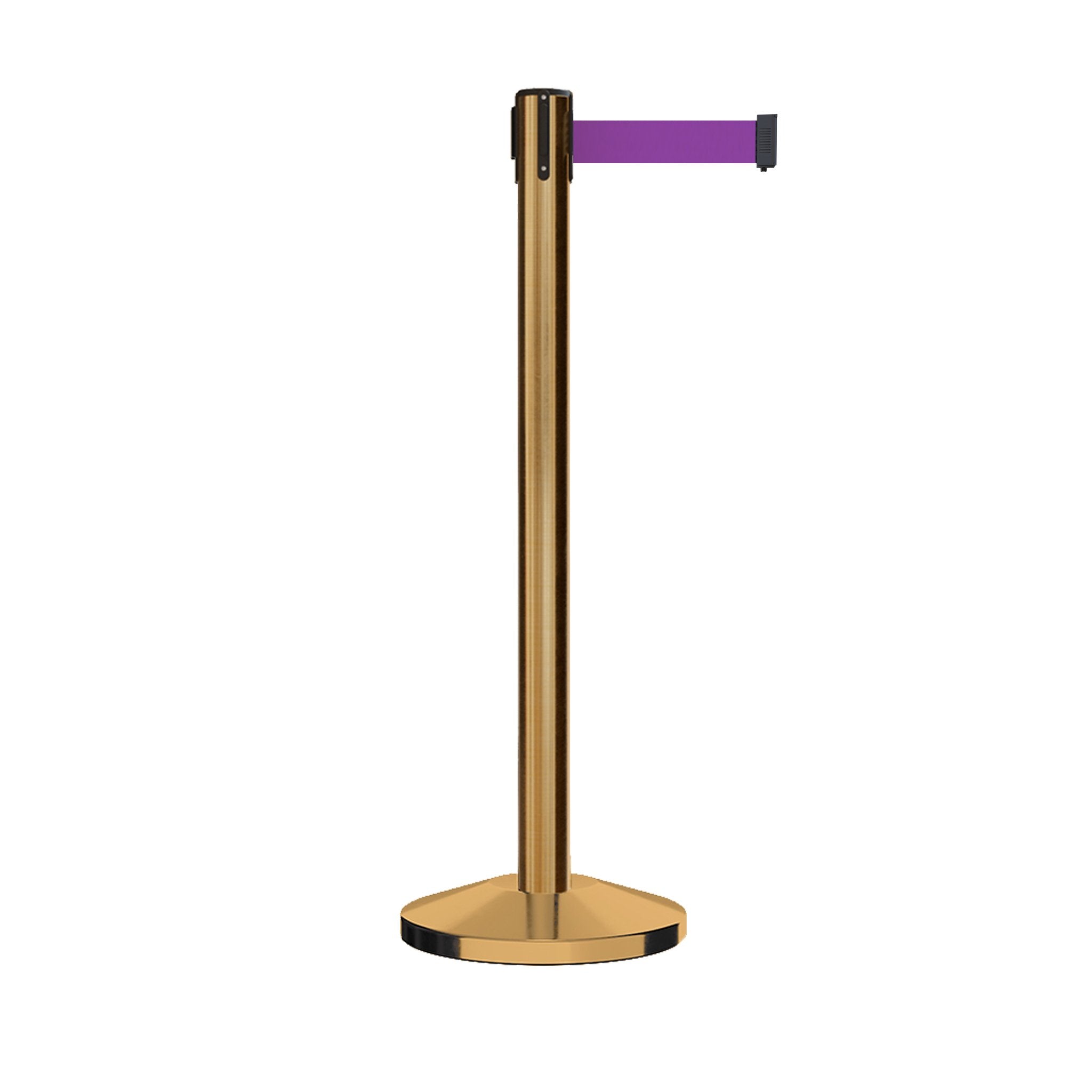 Retractable Belt Barrier Stanchion, Satin Brass Post, 12 Ft. Belt - CCW Series RBB - 100 - Crowd Control Warehouse