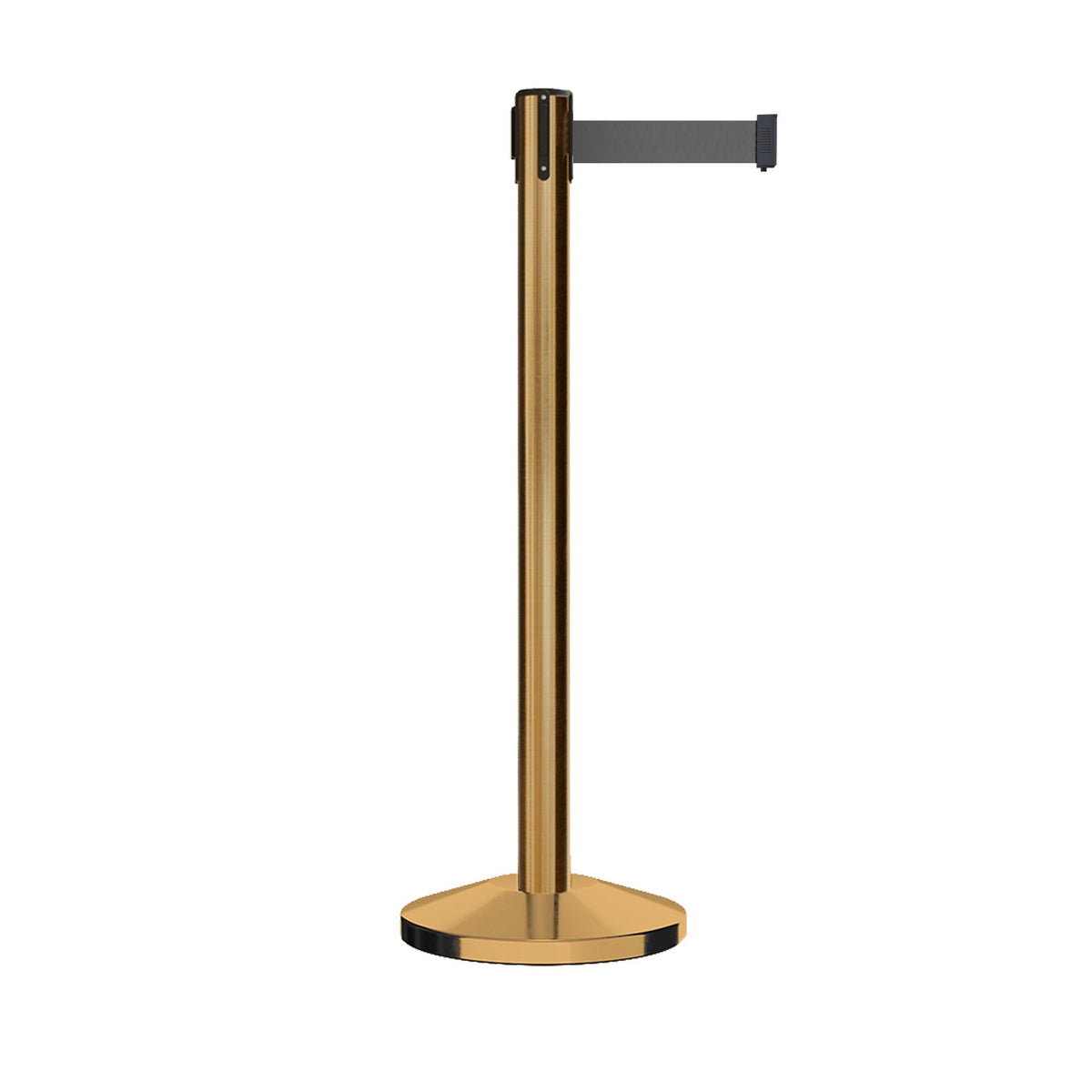 Retractable Belt Barrier Stanchion, Satin Brass Post, 12 Ft. Belt - CCW Series RBB - 100 - Crowd Control Warehouse