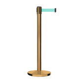 Retractable Belt Barrier Stanchion, Satin Brass Post, Cast Iron Base, 11 Ft. Belt - Montour Line MI630 - Crowd Control Warehouse