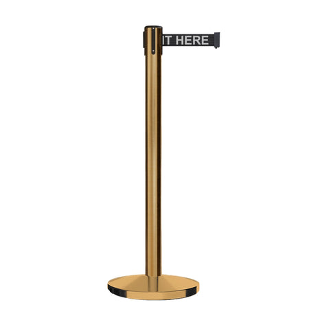 Retractable Belt Barrier Stanchion, Satin Brass Post, Cast Iron Base, 13 Ft. Belt - Montour Line MI630 - Crowd Control Warehouse