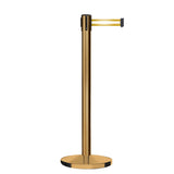 Retractable Belt Barrier Stanchion, Satin Brass Post, Cast Iron Base, 13 Ft. Belt - Montour Line MI630 - Crowd Control Warehouse