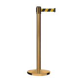 Retractable Belt Barrier Stanchion, Satin Brass Post, Cast Iron Base, 7.5 Ft. Belt - Montour Line MI630 - Crowd Control Warehouse
