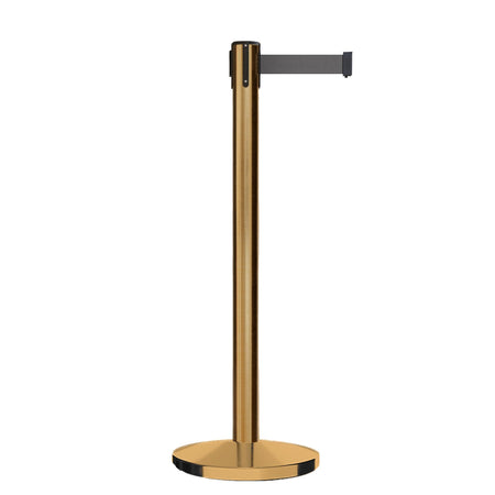 Retractable Belt Barrier Stanchion, Satin Brass Post, Cast Iron Base, 9 Ft. Belt - Montour Line MI630 - Crowd Control Warehouse