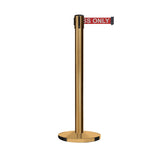 Retractable Belt Barrier Stanchion, Satin Brass with Heavy Duty Cast Iron Base, 16 ft Belt – Montour Line MI650 - Crowd Control Warehouse