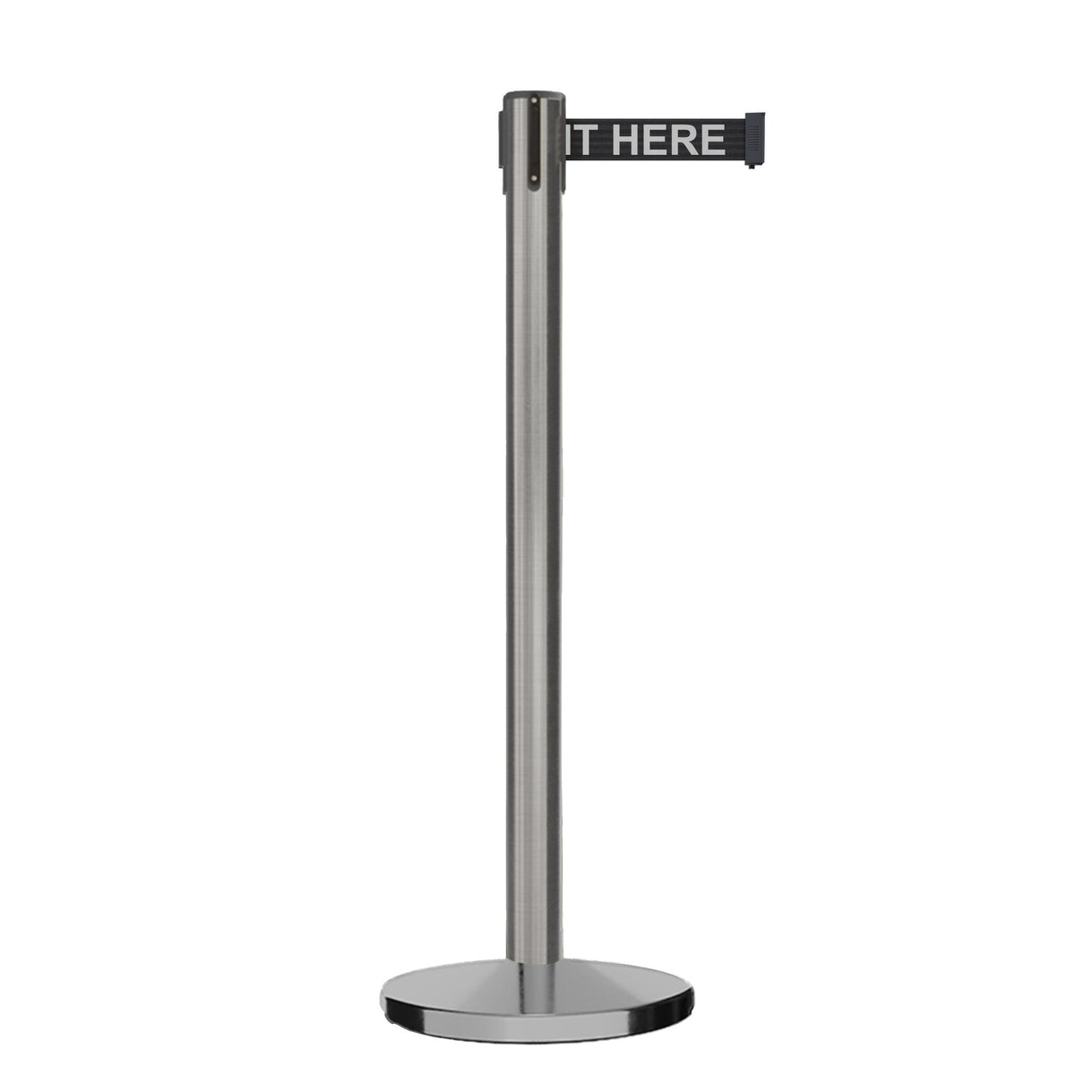 Retractable Belt Barrier Stanchion, Satin Stainless Steel, Cast Iron Base, 11 Ft. Belt - Montour Line MI630 - Crowd Control Warehouse