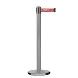 Retractable Belt Barrier Stanchion, Satin Stainless Steel, Cast Iron Base, 11 Ft. Belt - Montour Line MI630 - Crowd Control Warehouse