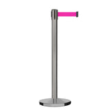 Retractable Belt Barrier Stanchion, Satin Stainless Steel, Cast Iron Base, 7.5 Ft. Belt - Montour Line MI630 - Crowd Control Warehouse
