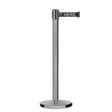 Retractable Belt Barrier Stanchion, Satin Stainless Steel, Cast Iron Base, 7.5 Ft. Belt - Montour Line MI630 - Crowd Control Warehouse