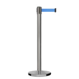 Retractable Belt Barrier Stanchion, Satin Stainless Steel, Cast Iron Base, 9 Ft. Belt - Montour Line MI630 - Crowd Control Warehouse
