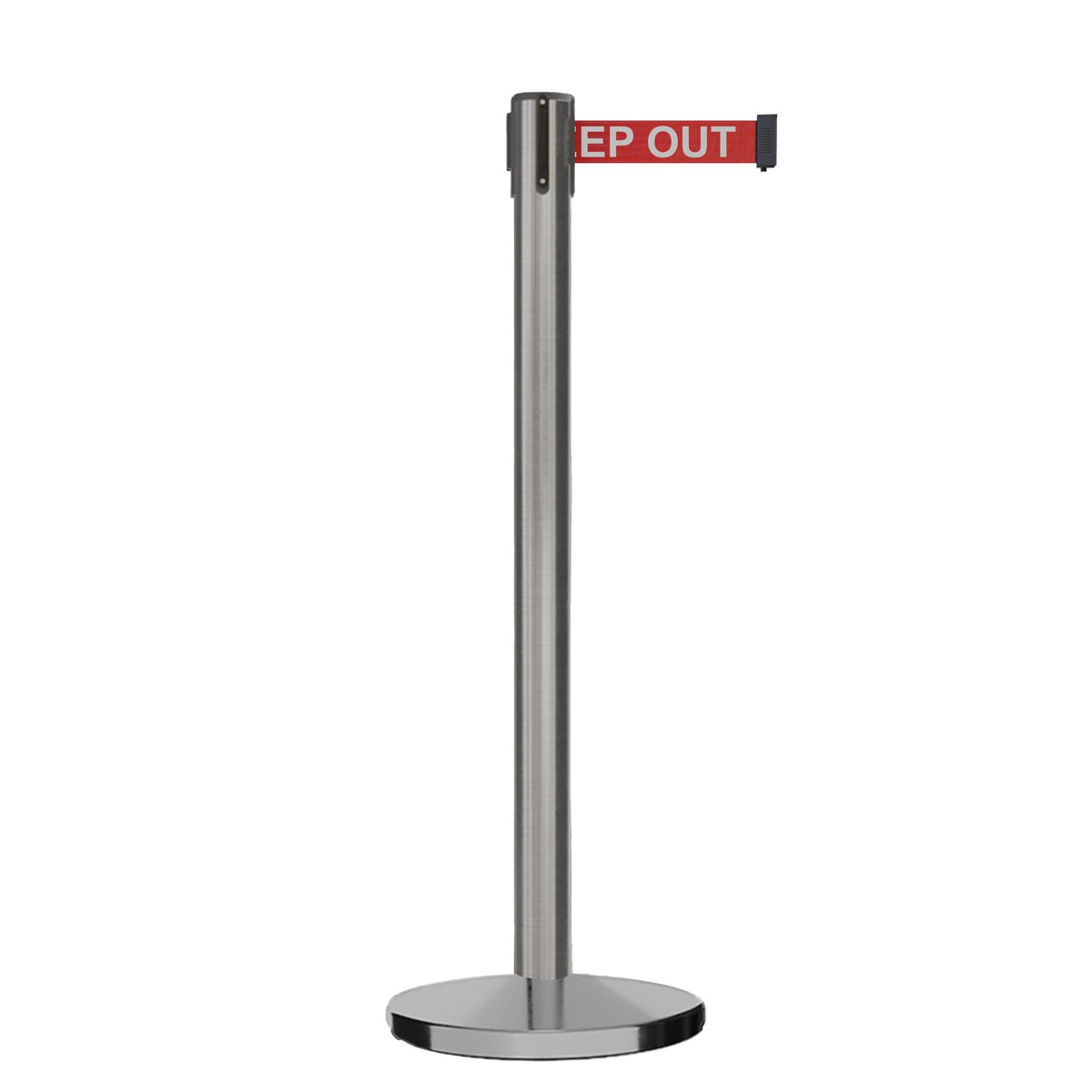 Retractable Belt Barrier Stanchion, Satin Stainless Steel, Cast Iron Base, 9 Ft. Belt - Montour Line MI630 - Crowd Control Warehouse