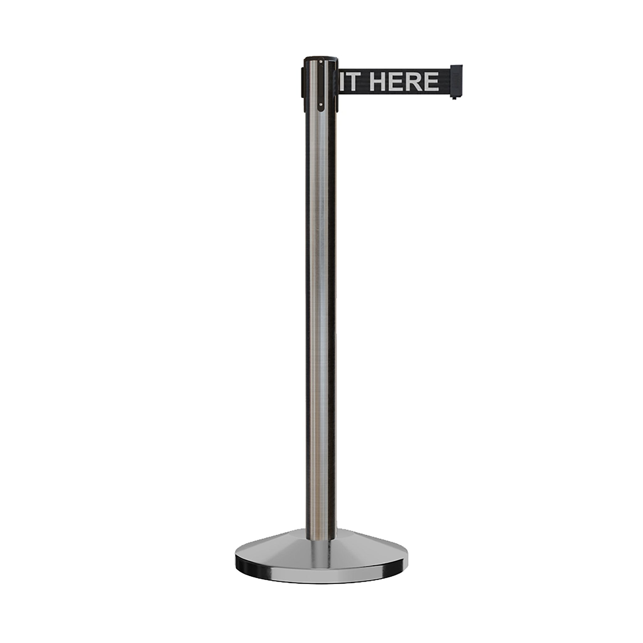 Retractable Belt Barrier Stanchion, Satin Stainless Steel Post, 11 Ft. Belt - CCW Series RBB - 100 - Crowd Control Warehouse