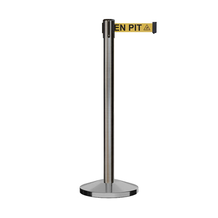 Retractable Belt Barrier Stanchion, Satin Stainless Steel Post, 11 Ft. Belt - CCW Series RBB - 100 - Crowd Control Warehouse