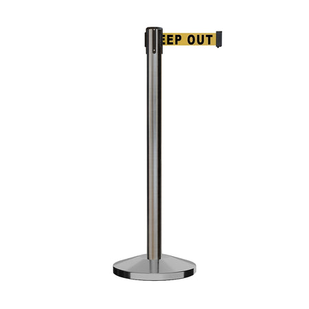 Retractable Belt Barrier Stanchion, Satin Stainless Steel Post, 11 Ft. Belt - CCW Series RBB - 100 - Crowd Control Warehouse