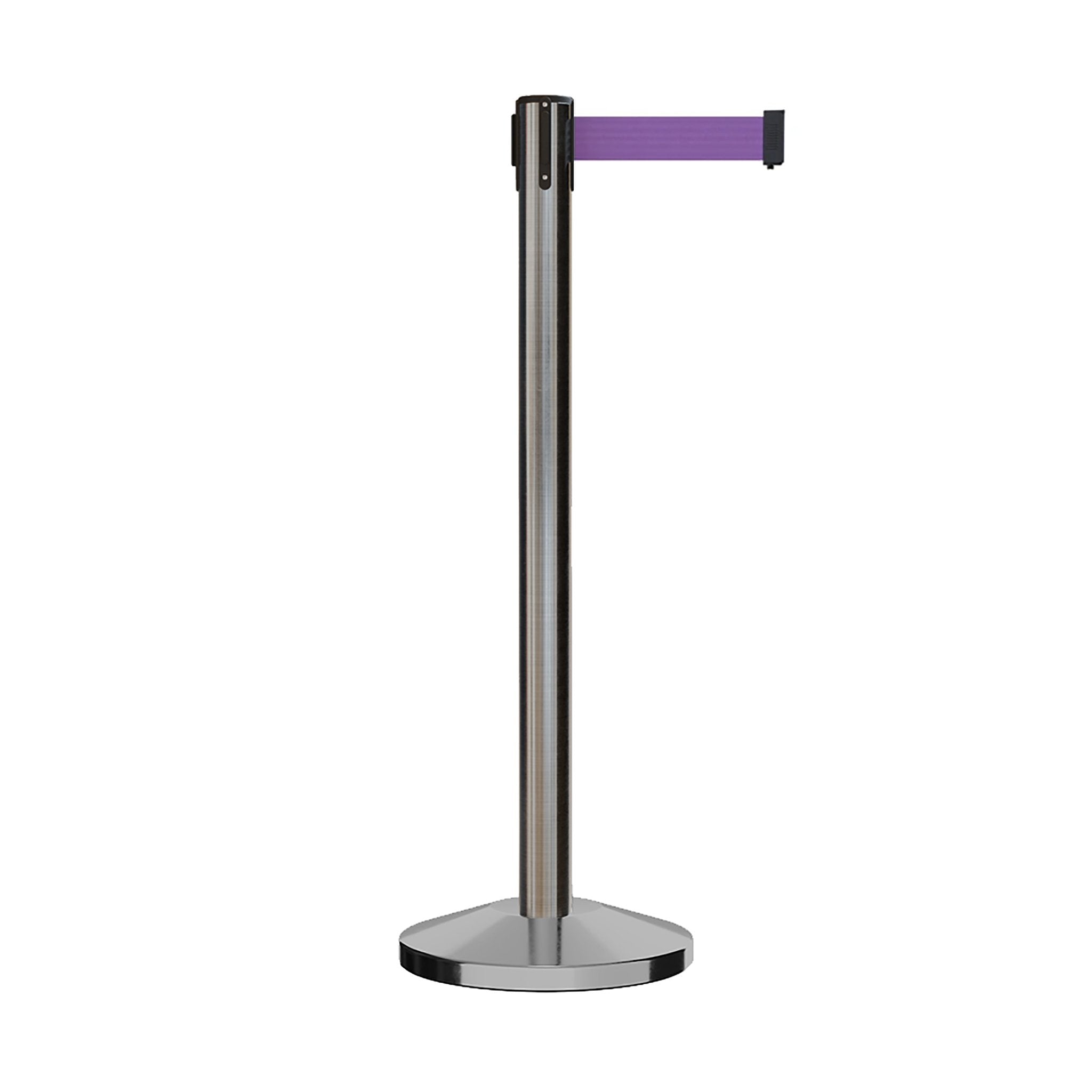 Retractable Belt Barrier Stanchion, Satin Stainless Steel Post, 11 Ft. Belt - CCW Series RBB - 100 - Crowd Control Warehouse