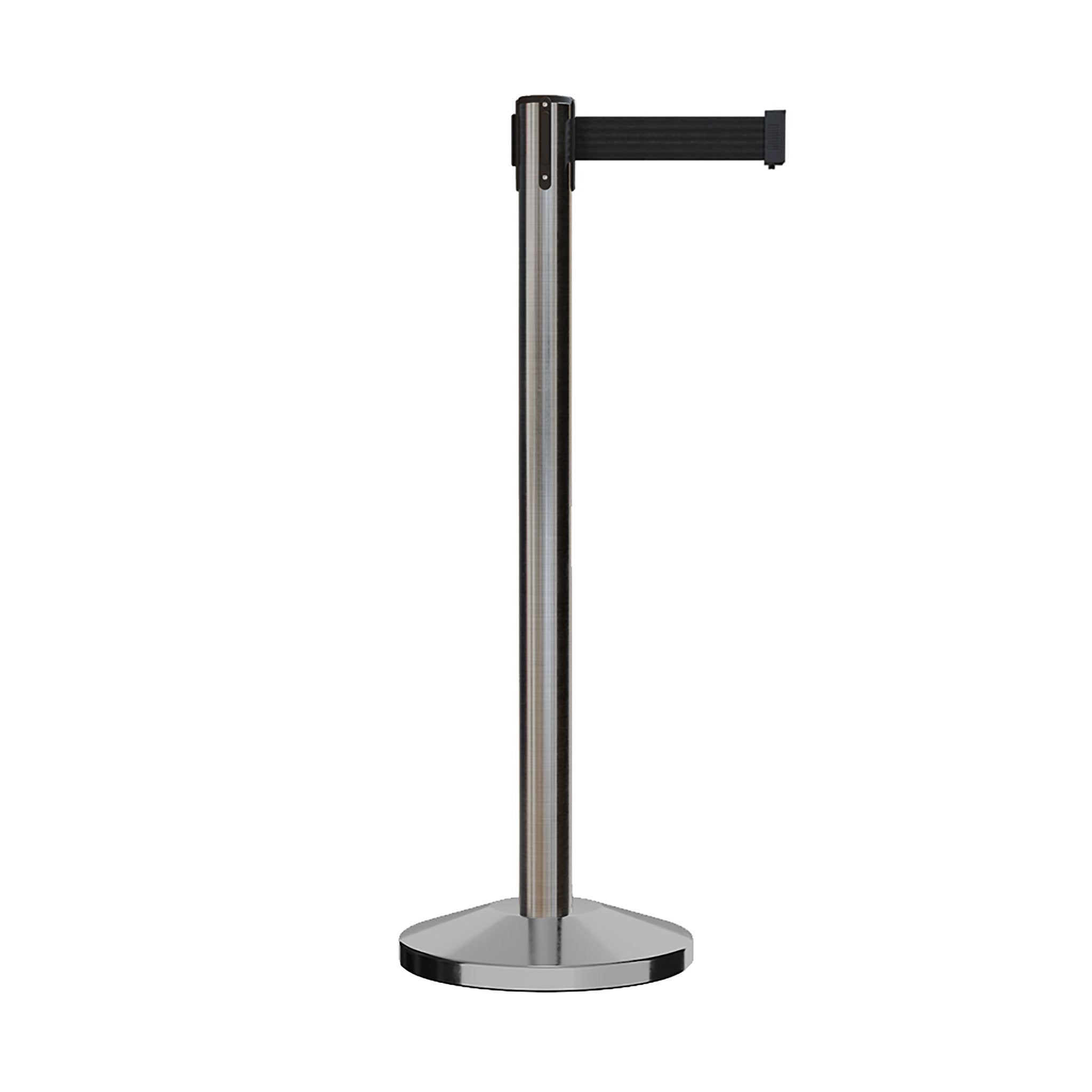 Retractable Belt Barrier Stanchion, Satin Stainless Steel Post, 11 Ft. Belt - CCW Series RBB - 100 - Crowd Control Warehouse