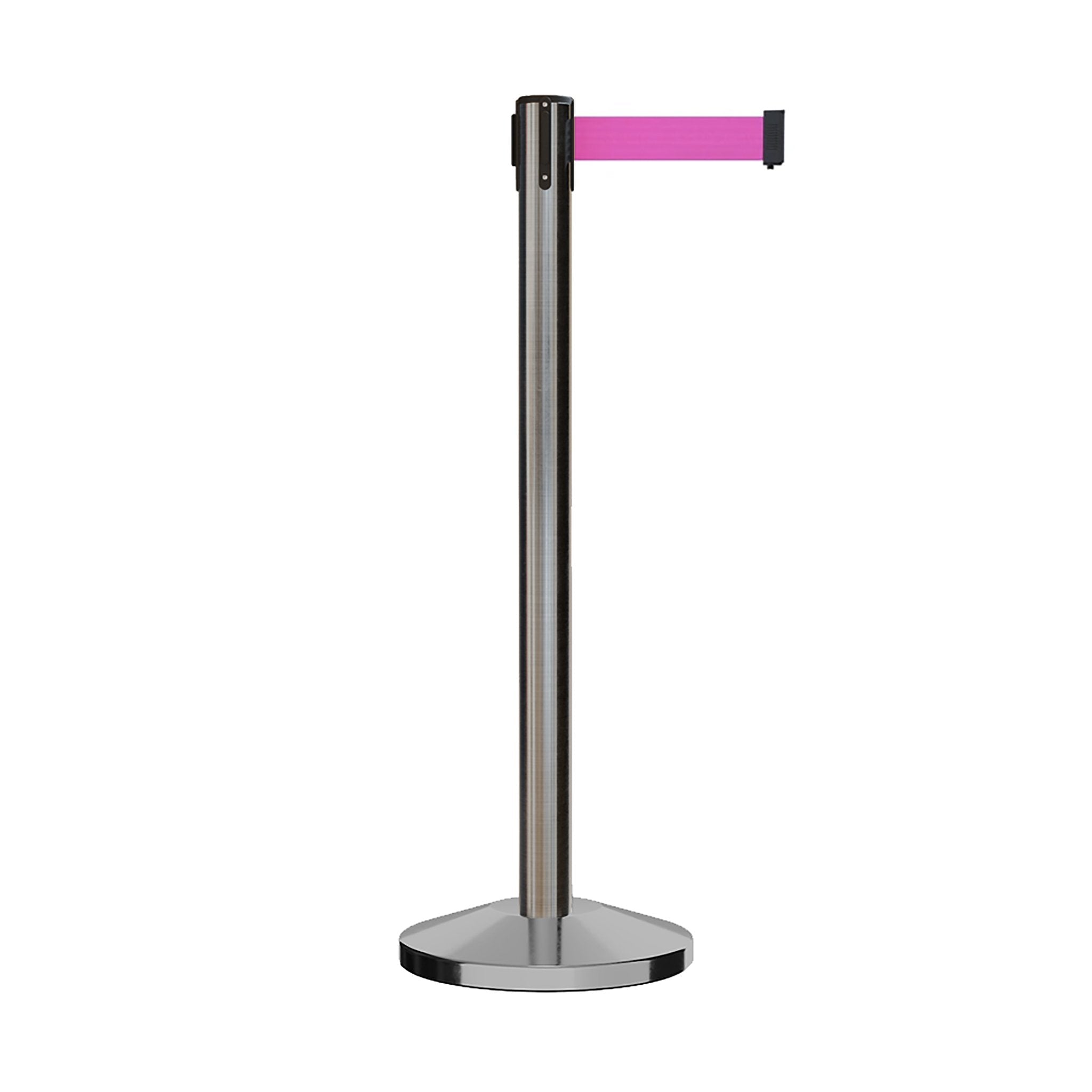Retractable Belt Barrier Stanchion, Satin Stainless Steel Post, 11 Ft. Belt - CCW Series RBB - 100 - Crowd Control Warehouse
