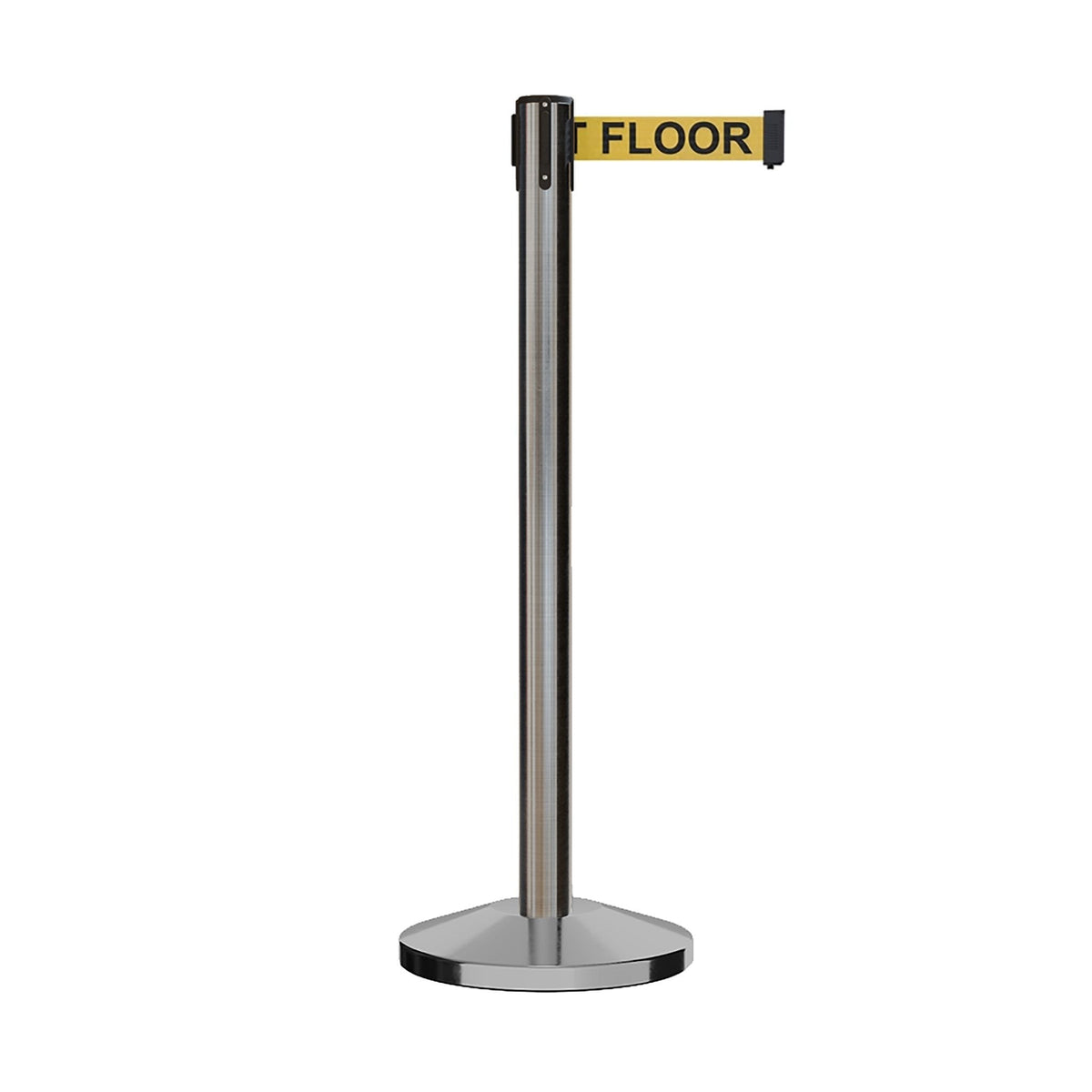 Retractable Belt Barrier Stanchion, Satin Stainless Steel Post, 11 Ft. Belt - CCW Series RBB - 100 - Crowd Control Warehouse