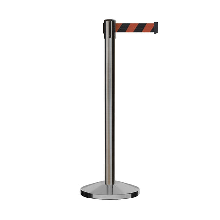 Retractable Belt Barrier Stanchion, Satin Stainless Steel Post, 11 Ft. Belt - CCW Series RBB - 100 - Crowd Control Warehouse