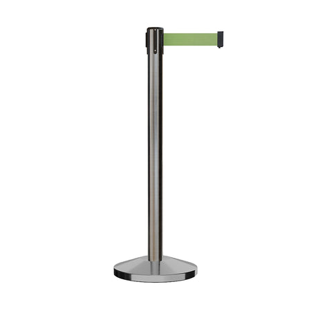 Retractable Belt Barrier Stanchion, Satin Stainless Steel Post, 7.5 Ft. Belt - Montour Line M630 - Crowd Control Warehouse