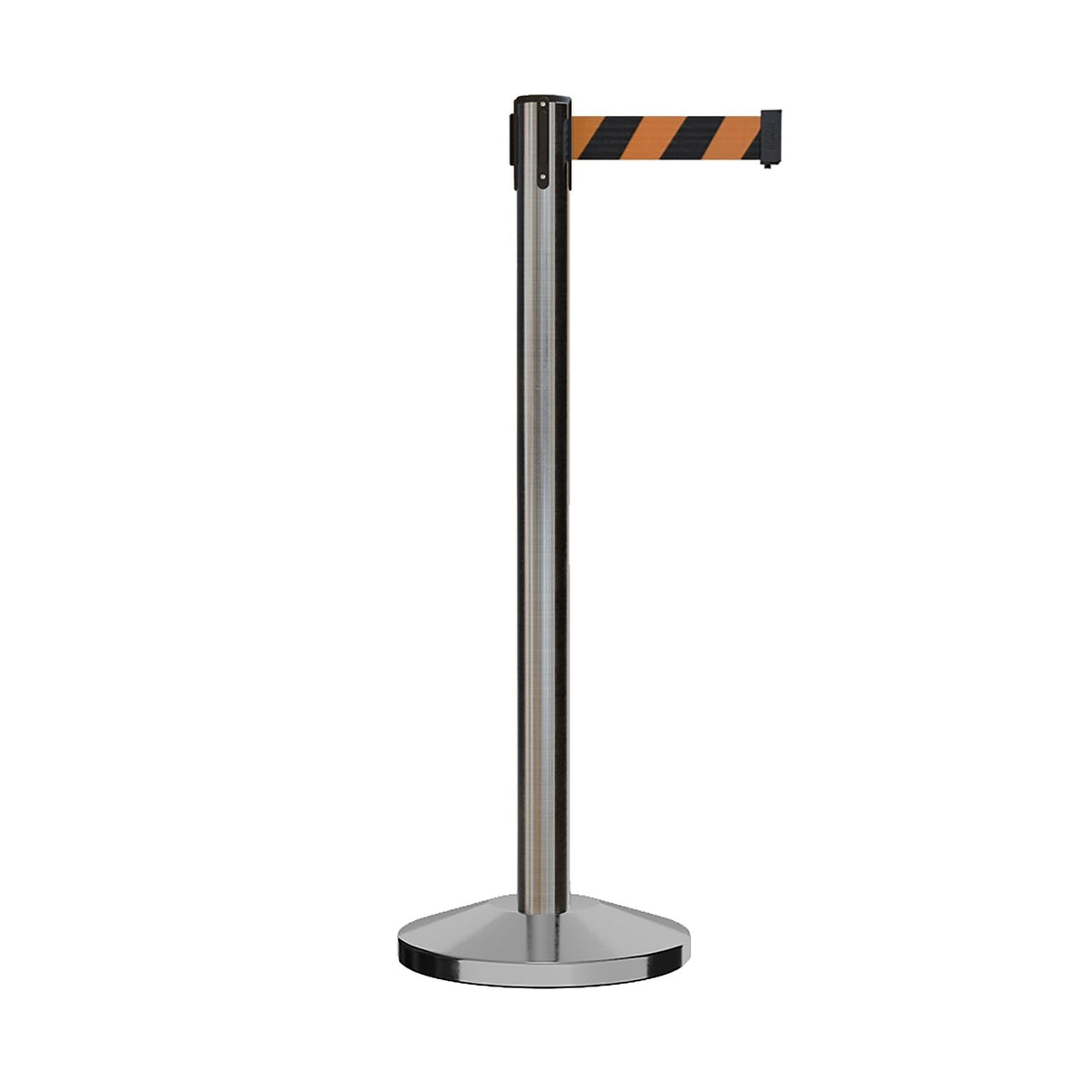 Retractable Belt Barrier Stanchion, Satin Stainless Steel Post, 7.5 Ft. Belt - Montour Line M630 - Crowd Control Warehouse