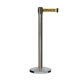 Retractable Belt Barrier Stanchion, Satin Stainless Steel Post, 7.5 Ft. Belt - Montour Line M630 - Crowd Control Warehouse