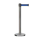 Retractable Belt Barrier Stanchion, Satin Stainless Steel Post, 7.5 Ft. Belt - Montour Line M630 - Crowd Control Warehouse