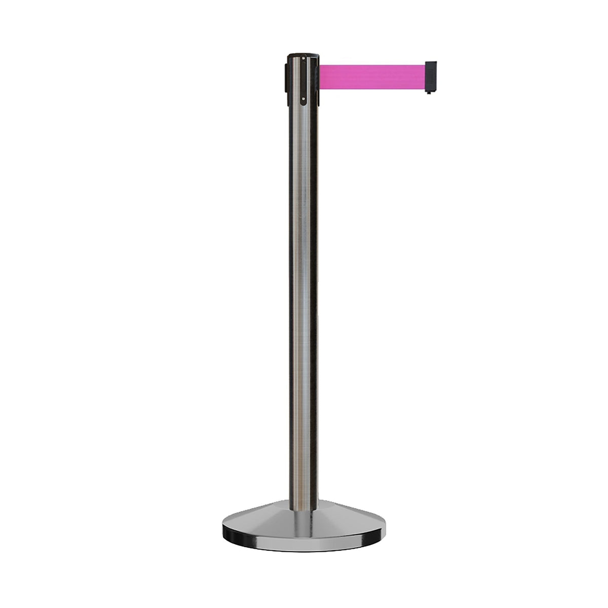 Retractable Belt Barrier Stanchion, Satin Stainless Steel Post, 7.5 Ft. Belt - Montour Line M630 - Crowd Control Warehouse