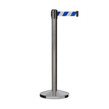 Retractable Belt Barrier Stanchion, Satin Stainless Steel Post, 7.5 Ft. Belt - Montour Line M630 - Crowd Control Warehouse
