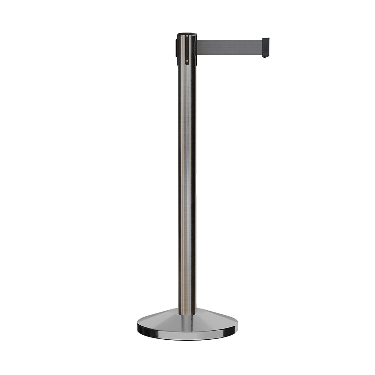 Retractable Belt Barrier Stanchion, Satin Stainless Steel Post, 7.5 Ft. Belt - Montour Line M630 - Crowd Control Warehouse