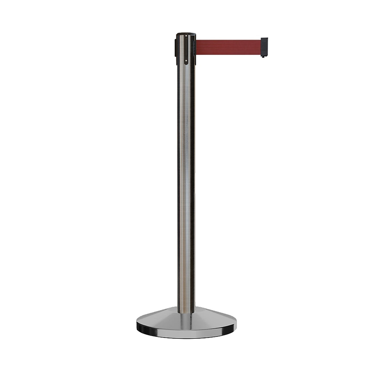 Retractable Belt Barrier Stanchion, Satin Stainless Steel Post, 7.5 Ft. Belt - Montour Line M630 - Crowd Control Warehouse