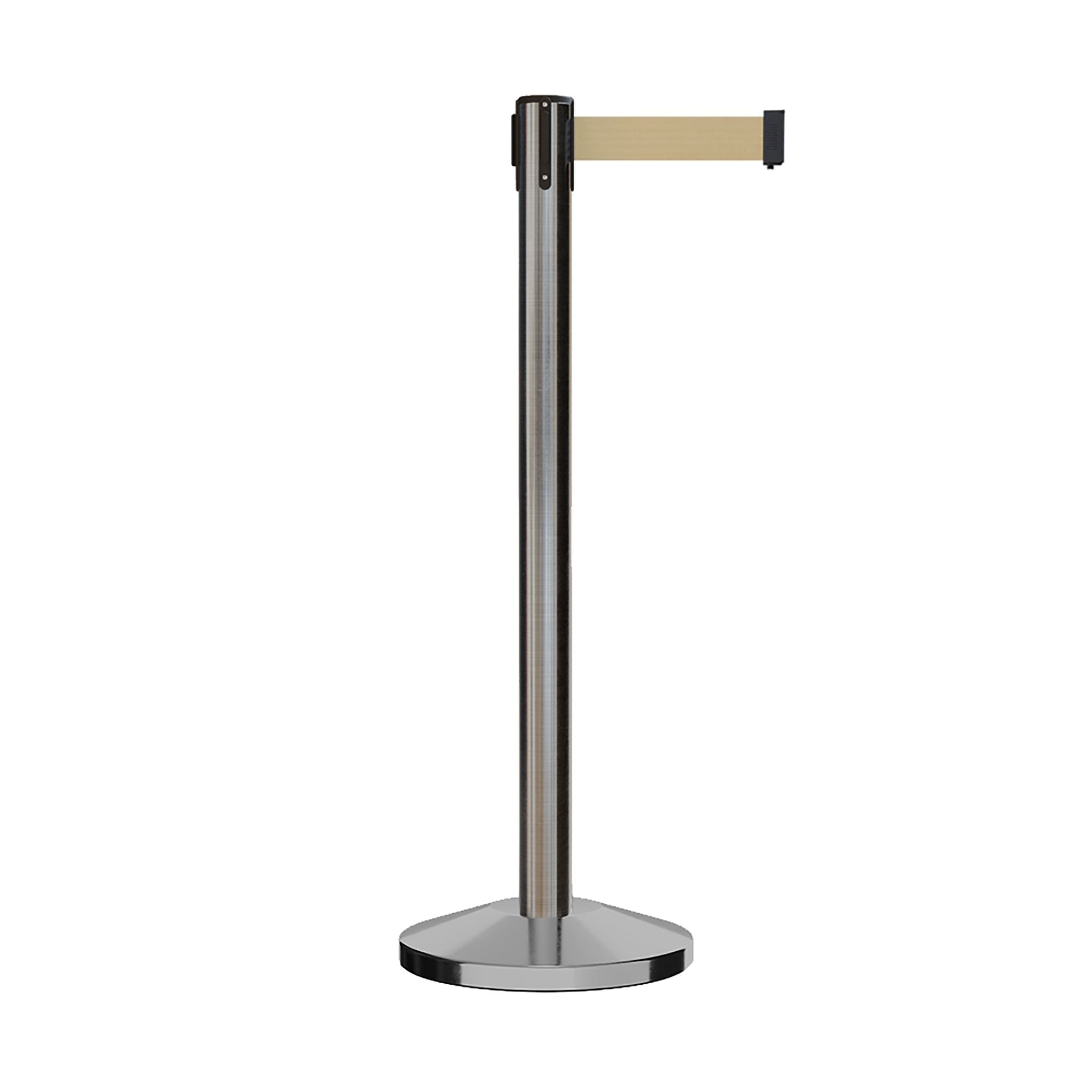 Retractable Belt Barrier Stanchion, Satin Stainless Steel Post, 7.5 Ft. Belt - Montour Line M630 - Crowd Control Warehouse