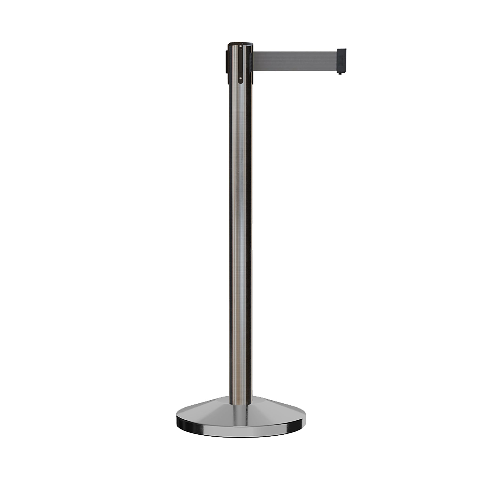 Retractable Belt Barrier Stanchion, Satin Stainless Steel Post, 9 Ft. Belt - CCW Series RBB - 100 - Crowd Control Warehouse