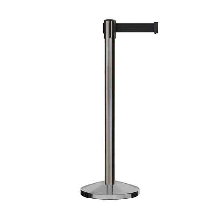 Retractable Belt Barrier Stanchion, Satin Stainless Steel Post, 9 Ft. Belt - CCW Series RBB - 100 - Crowd Control Warehouse