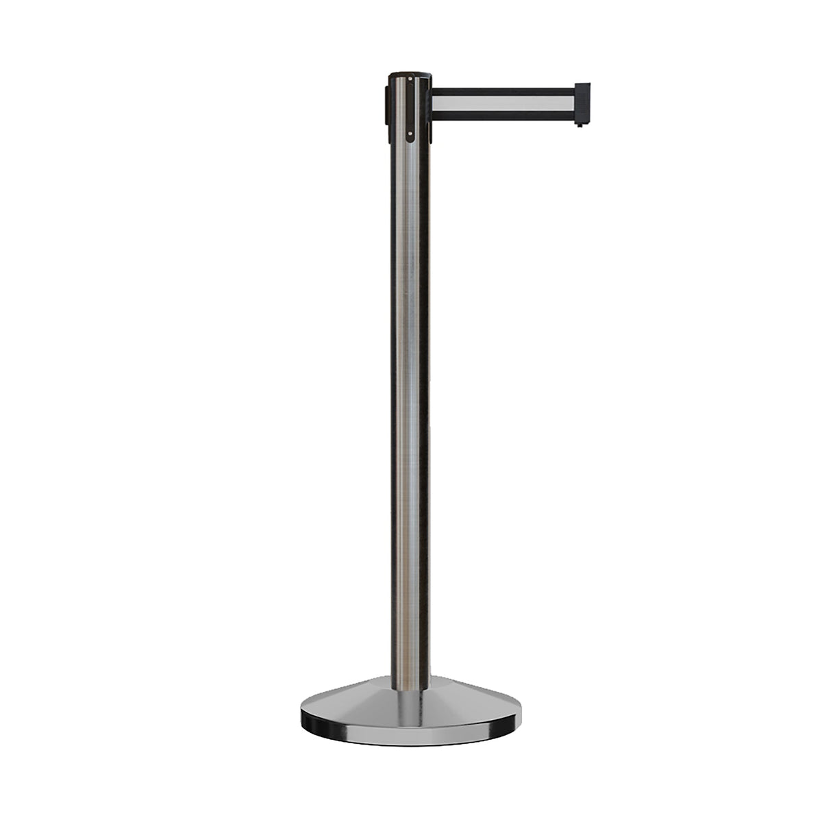 Retractable Belt Barrier Stanchion, Satin Stainless Steel Post, 9 Ft. Belt - CCW Series RBB - 100 - Crowd Control Warehouse