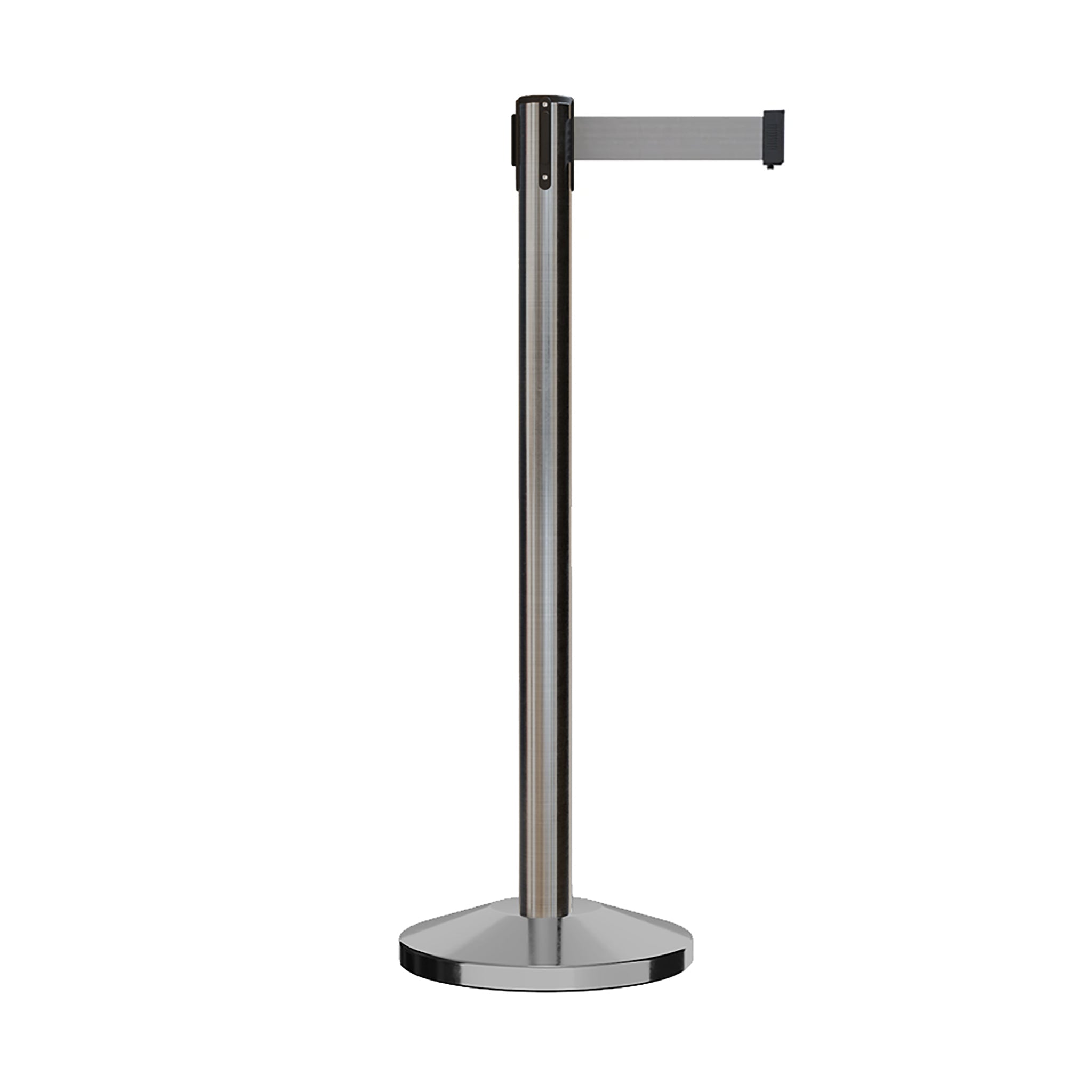 Retractable Belt Barrier Stanchion, Satin Stainless Steel Post, 9 Ft. Belt - CCW Series RBB - 100 - Crowd Control Warehouse